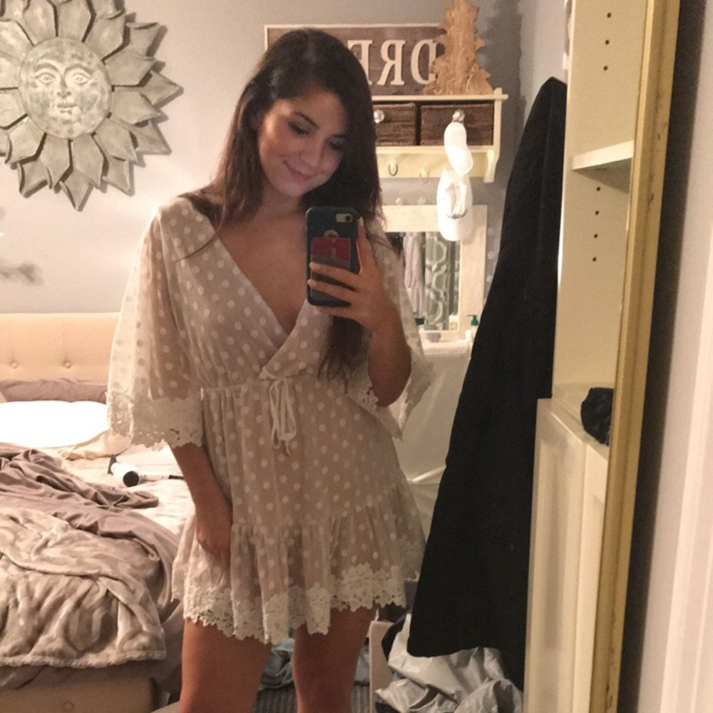 Polka dot cream/white mini dress, worn one time